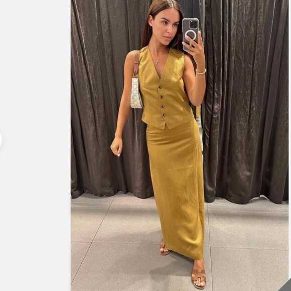 ZARA LINEN TOFFEE TAUPE MAXI SKIRT - Picture 8 of 13